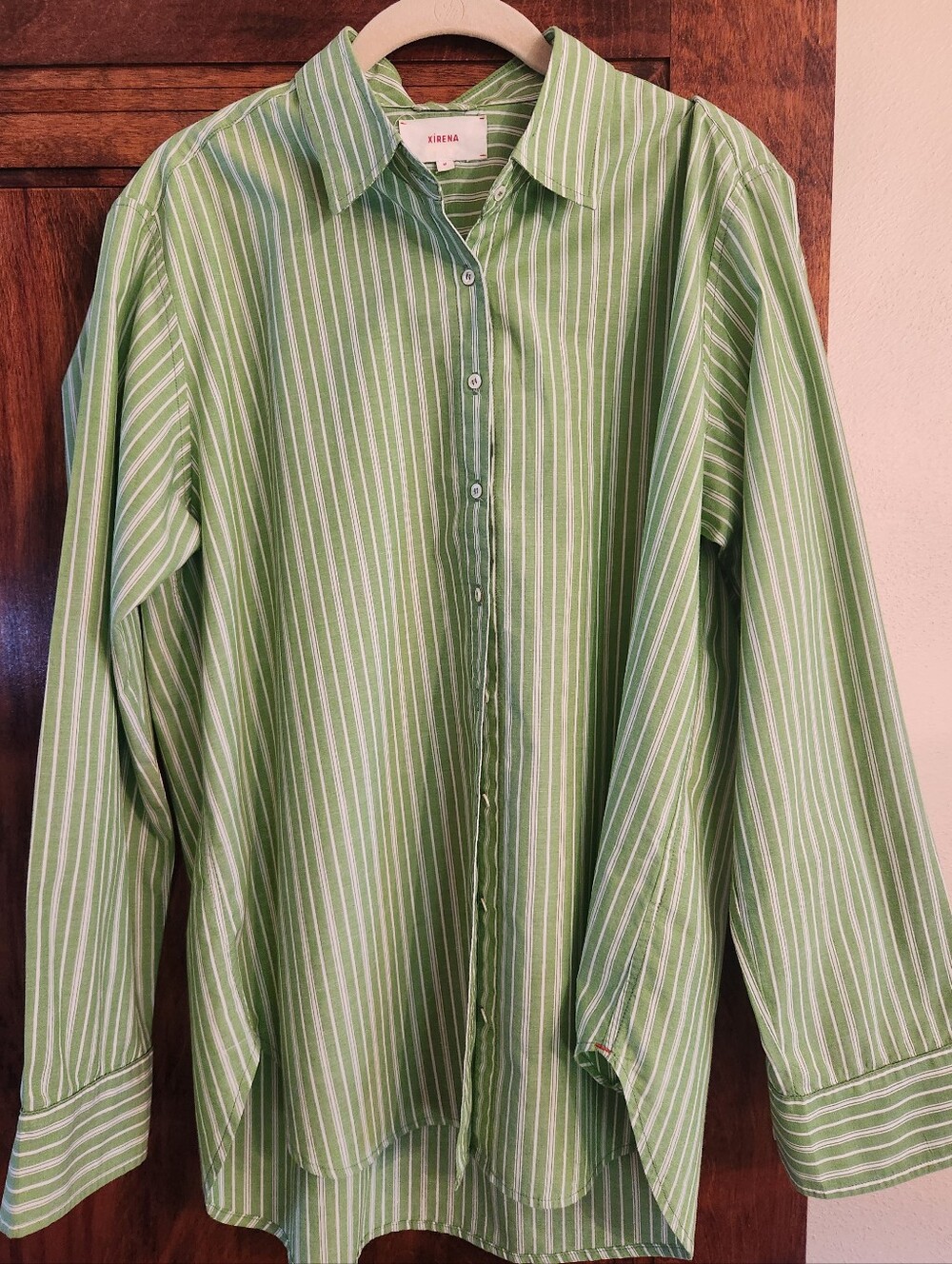 XIRENA Green Striped Beau  Button-Up Shirt